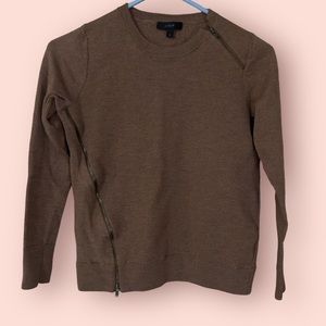 J. Crew Crewneck Brown Asymmetrical long sleeve Zipper soft wool sweater